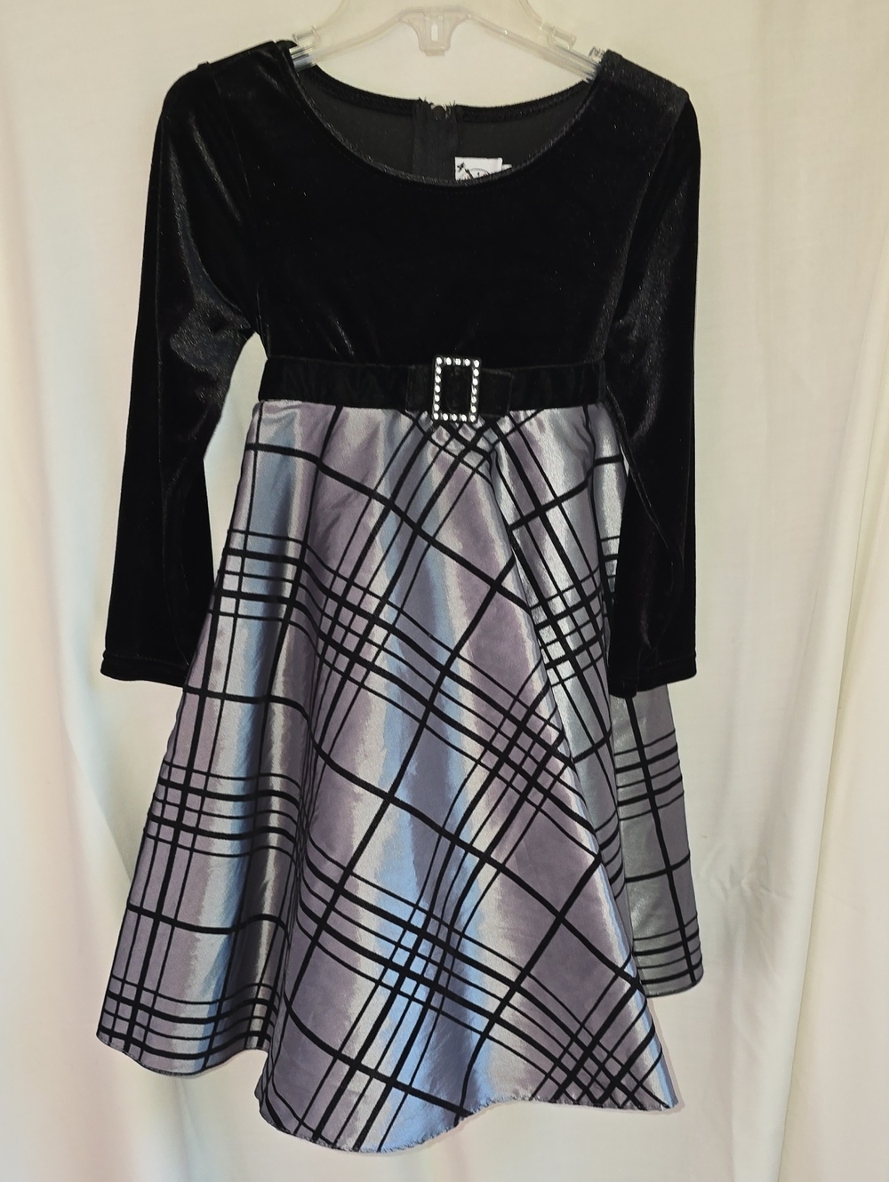 Good Lad Black Velvet Bodice with Silver Plaid Skirt Dress